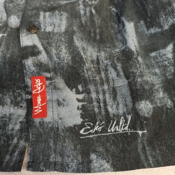 Marc Ecko Shirt Men's XL Black Gray Button Down Shirt - Baggy Relaxed Y2K - Picture 2 of 7